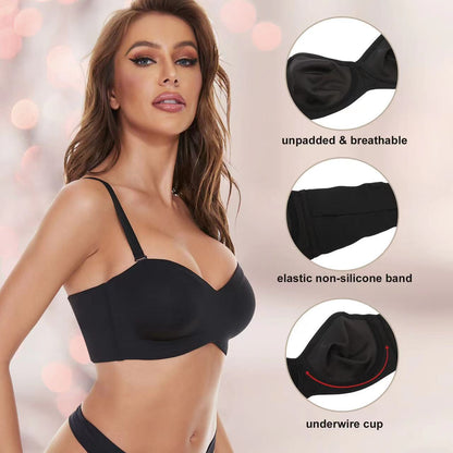 Strapless Push-Up Bra for Women – Large Bust Support, Invisible & Anti-Slip