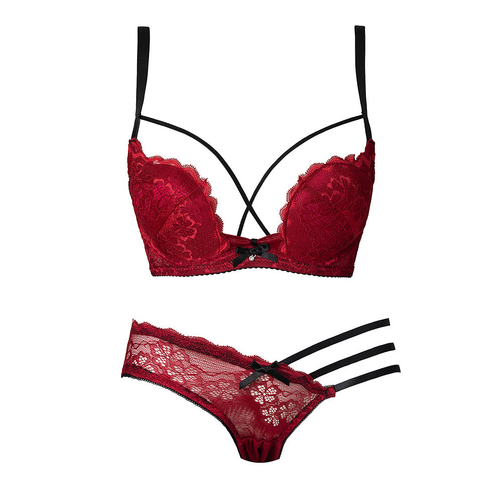 Red Lace Lingerie Set for Women – Sheer Two-Piece Bra & Panty Set
