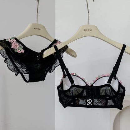 Sweet Lace Push-Up Bra Set for Women – Soft Underwire Support Bra & Panty Set with Detachable Straps