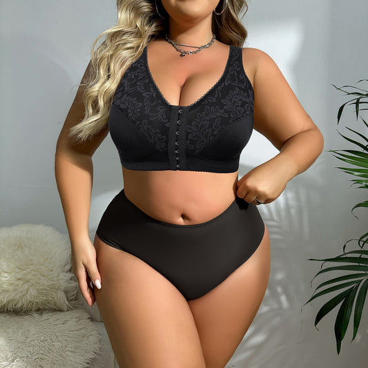 Plus Size Lingerie Set for Women – Ultra-Thin Full Cup Minimizer Bra & Panty Set (Front Closure)