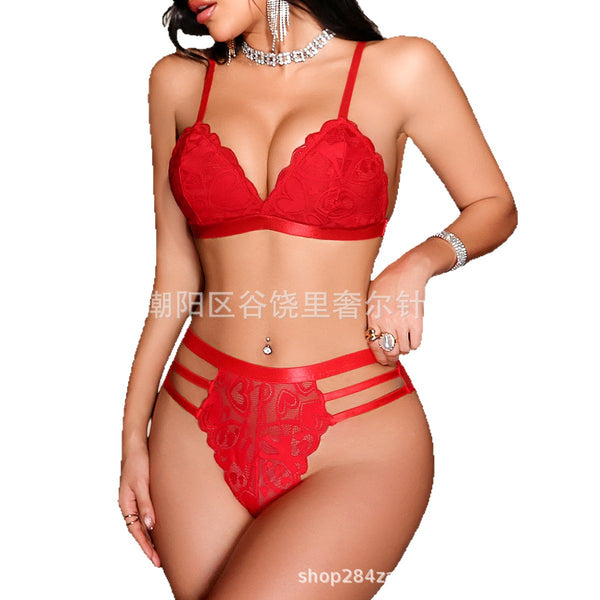 Red Lace Lingerie Set for Women – Sheer Two-Piece Bra & Panty Set