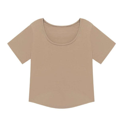 Girl's Summer Solid Short-sleeved Square Collar T-shirt