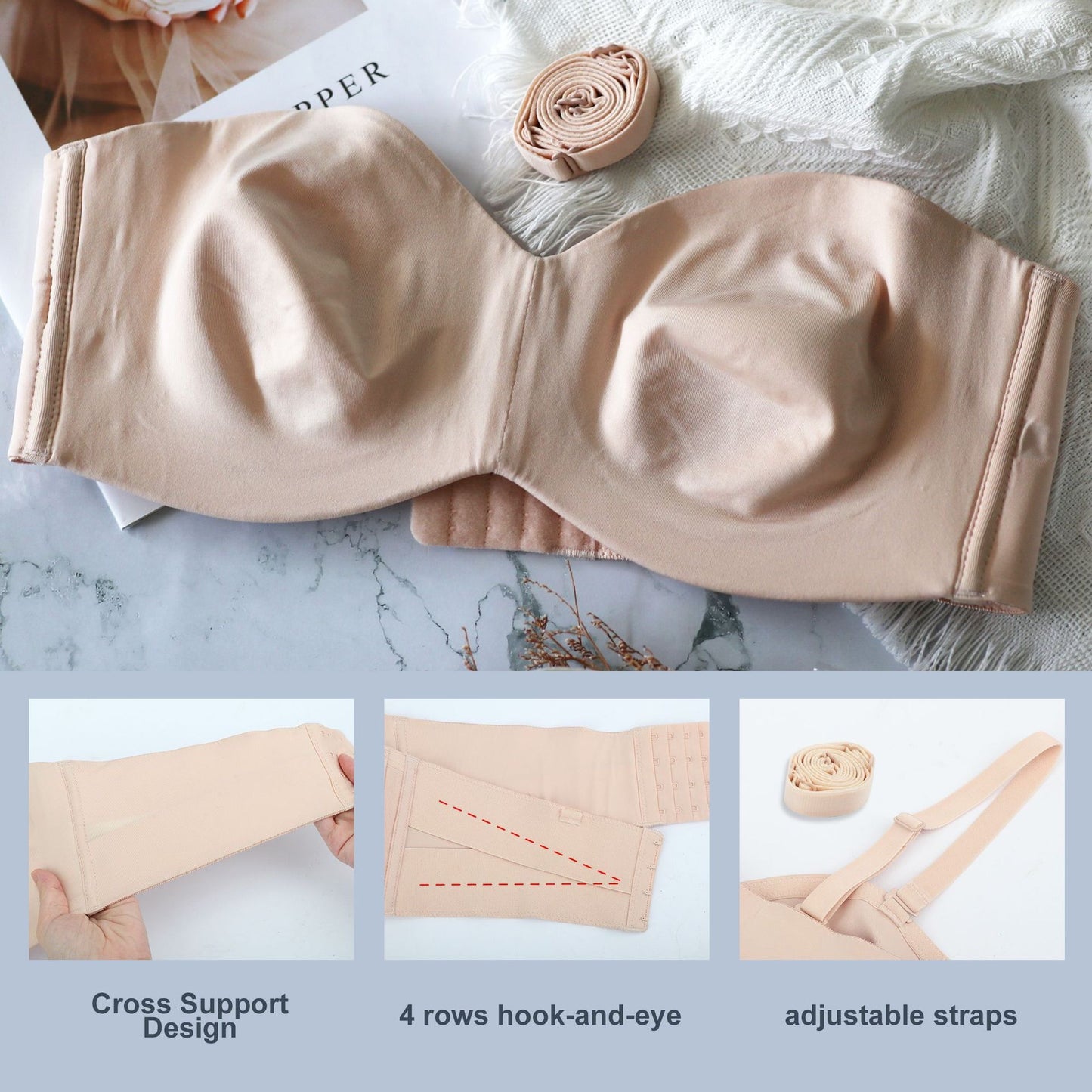 Strapless Push-Up Bra for Women – Large Bust Support, Invisible & Anti-Slip