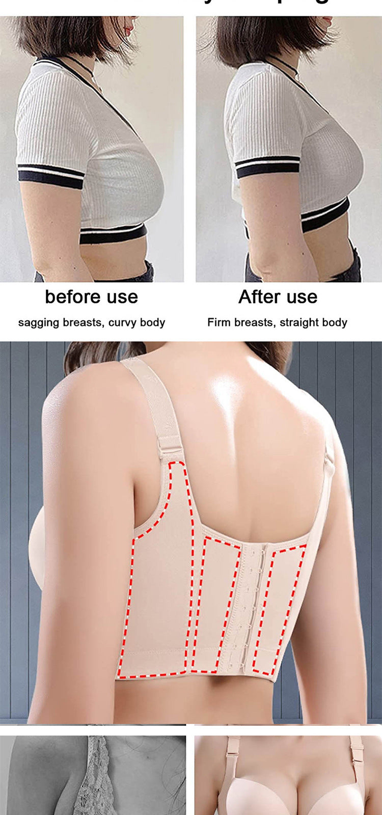 Women's Plus Size 3/4 Cup Push Up Wireless Bra