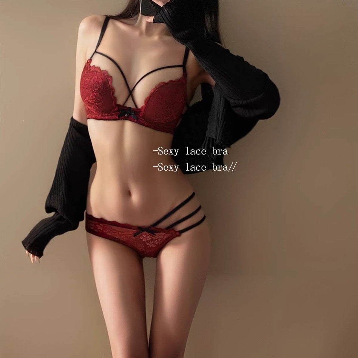 Red Lace Lingerie Set for Women – Sheer Two-Piece Bra & Panty Set