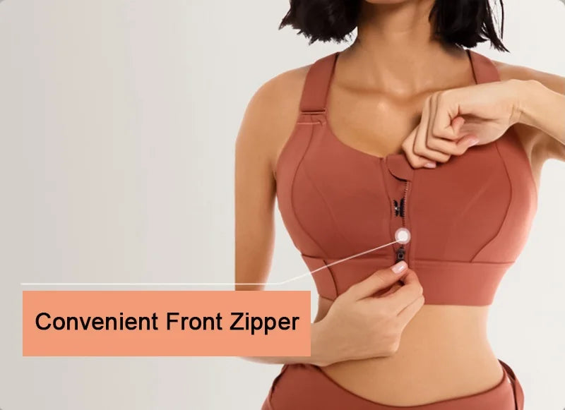Front Zipper Sports Bra for Women – High Impact Shockproof Wireless Fitness Bra