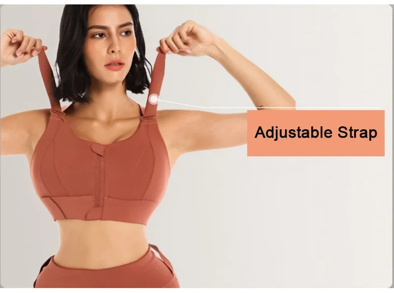 Front Zipper Sports Bra for Women – High Impact Shockproof Wireless Fitness Bra