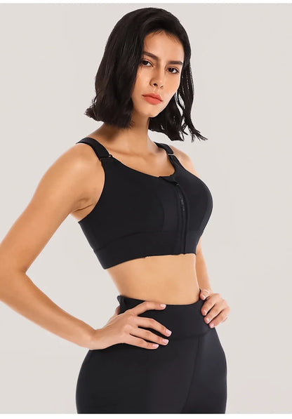 Front Zipper Sports Bra for Women – High Impact Shockproof Wireless Fitness Bra