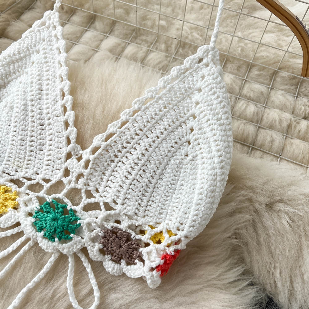 Summer Bohemian Crochet Halter Neck Top Set for Women