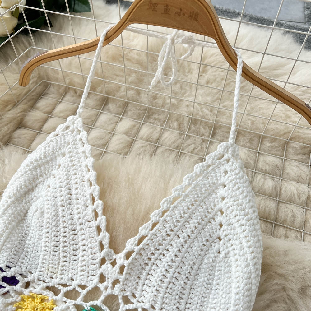 Summer Bohemian Crochet Halter Neck Top Set for Women