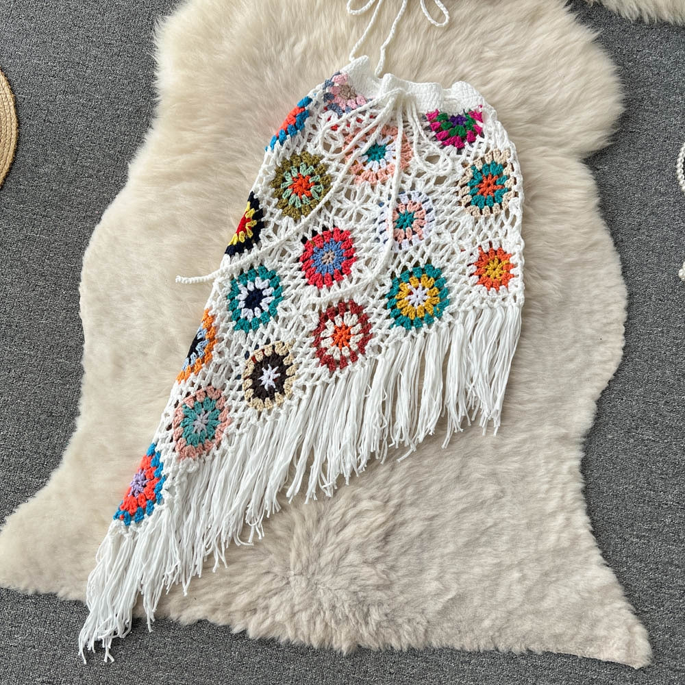 Summer Bohemian Crochet Halter Neck Top Set for Women