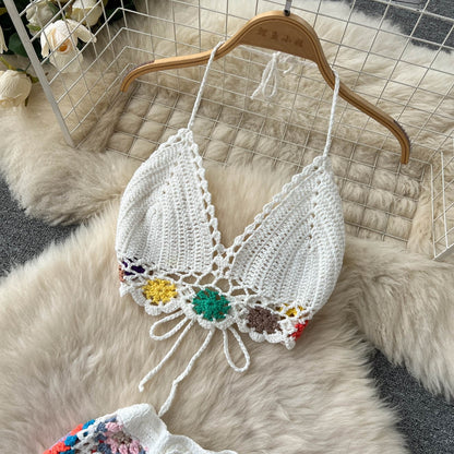 Summer Bohemian Crochet Halter Neck Top Set for Women