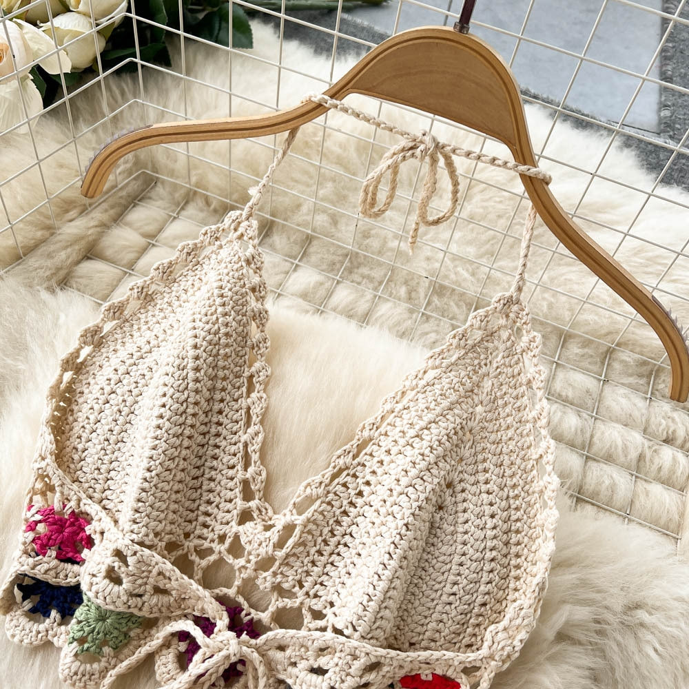 Summer Bohemian Crochet Halter Neck Top Set for Women