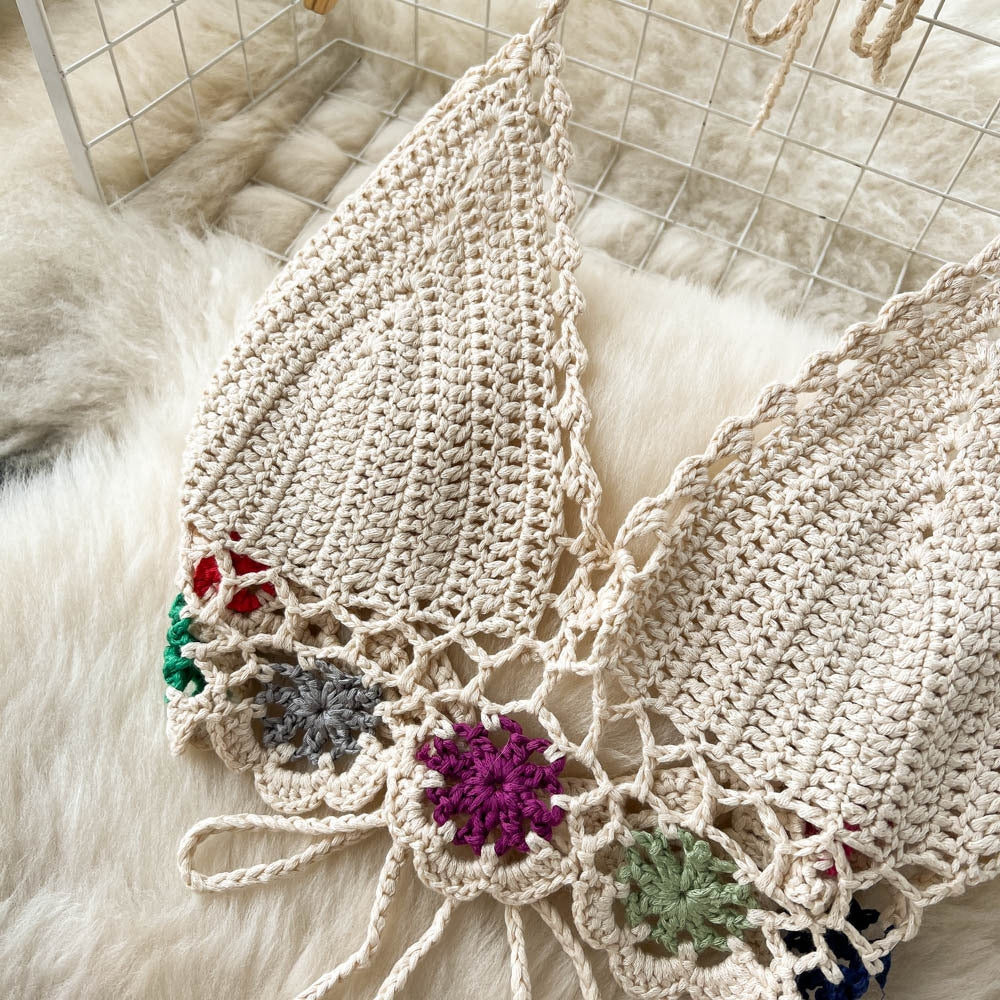 Summer Bohemian Crochet Halter Neck Top Set for Women