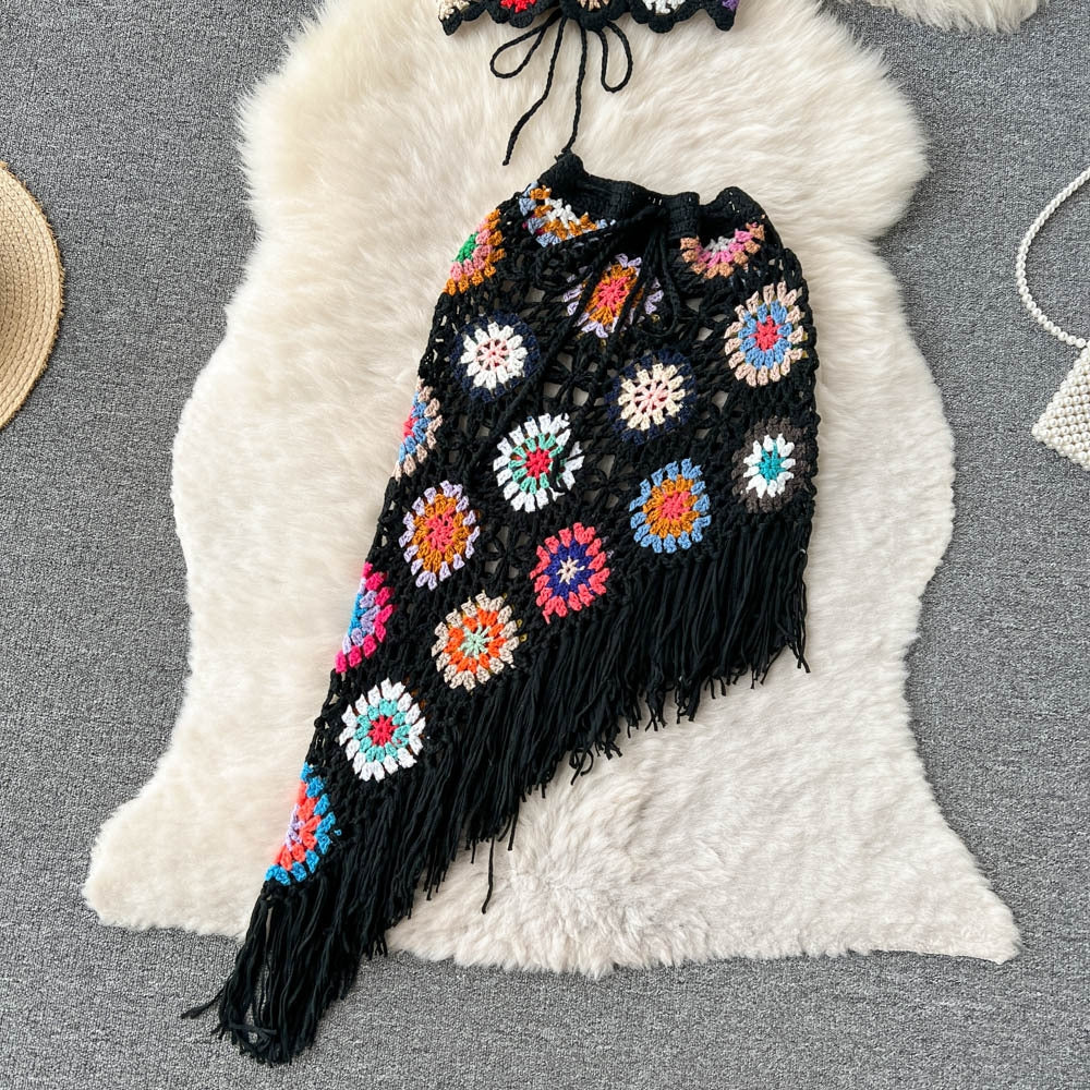 Summer Bohemian Crochet Halter Neck Top Set for Women