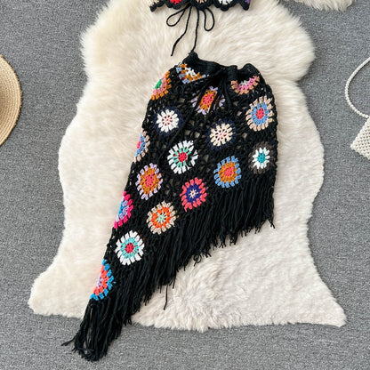 Summer Bohemian Crochet Halter Neck Top Set for Women