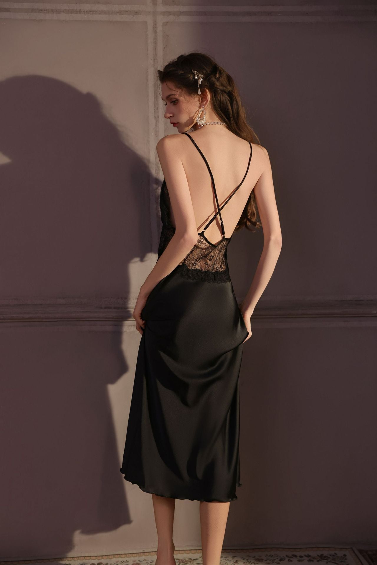 Luxury Ice Silk Padded Nighty Set for Women – Sexy V-Neck Long Camisole with Robe (2PCS Sleepwear)