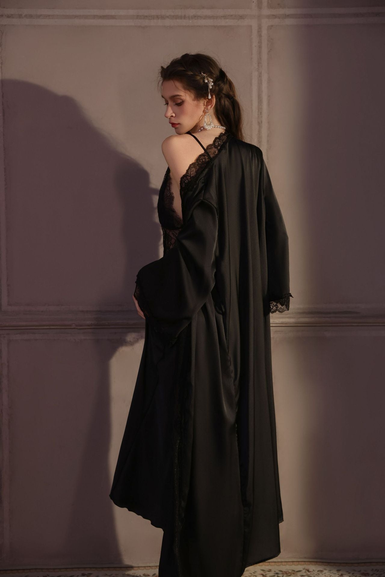 Luxury Ice Silk Padded Nighty Set for Women – Sexy V-Neck Long Camisole with Robe (2PCS Sleepwear)
