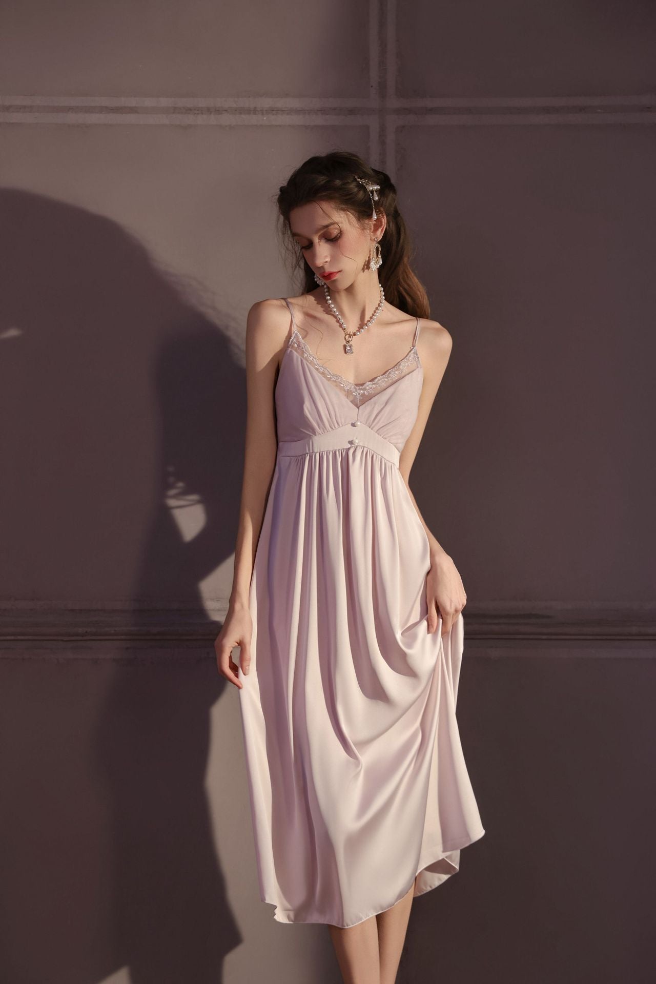 Luxury Ice Silk Long Nighty Set for Women – Sexy Suspender Camisole with Robe