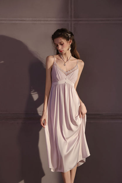 Luxury Ice Silk Long Nighty Set for Women – Sexy Suspender Camisole with Robe