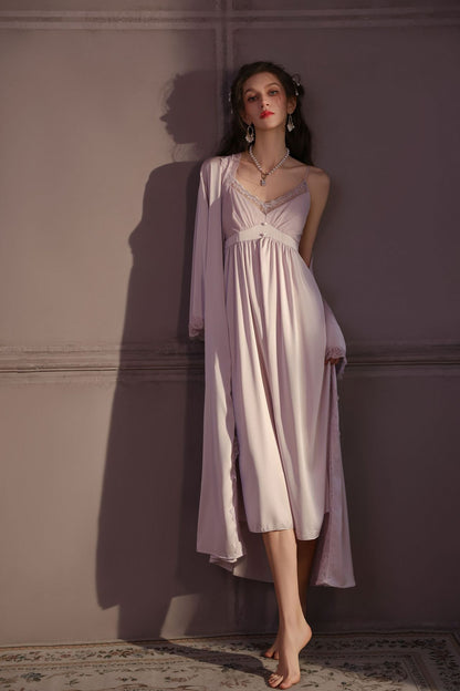 Luxury Ice Silk Long Nighty Set for Women – Sexy Suspender Camisole with Robe