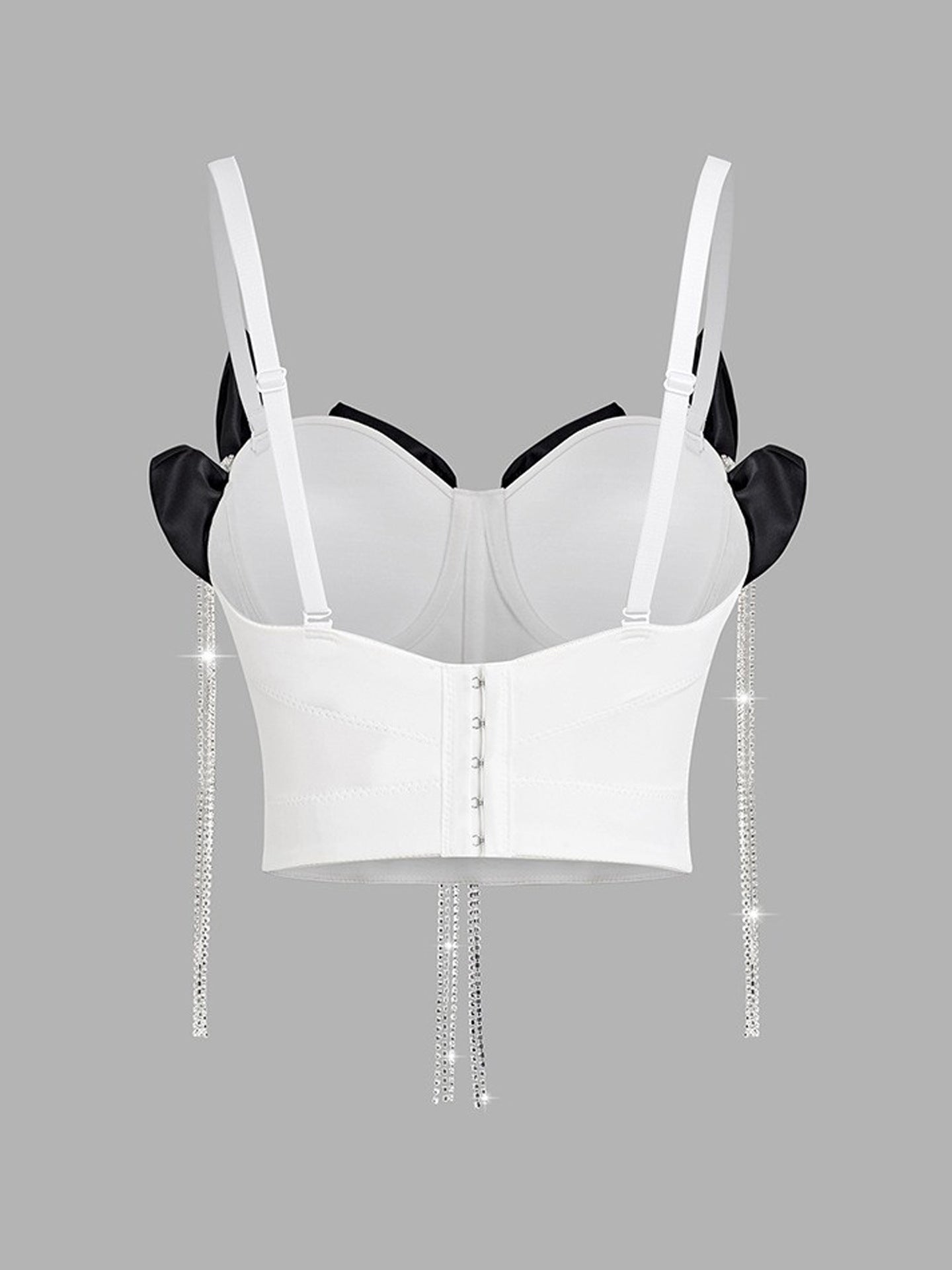 Rhinestone Corset Top for Women – Fishbone Waist Cincher with Bow & Tassel Strap Crop Top