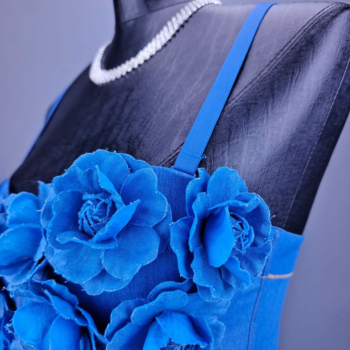 Denim Style Off-Shoulder Camisole Top for Women – Handmade Flower Slim Fit Crop Top