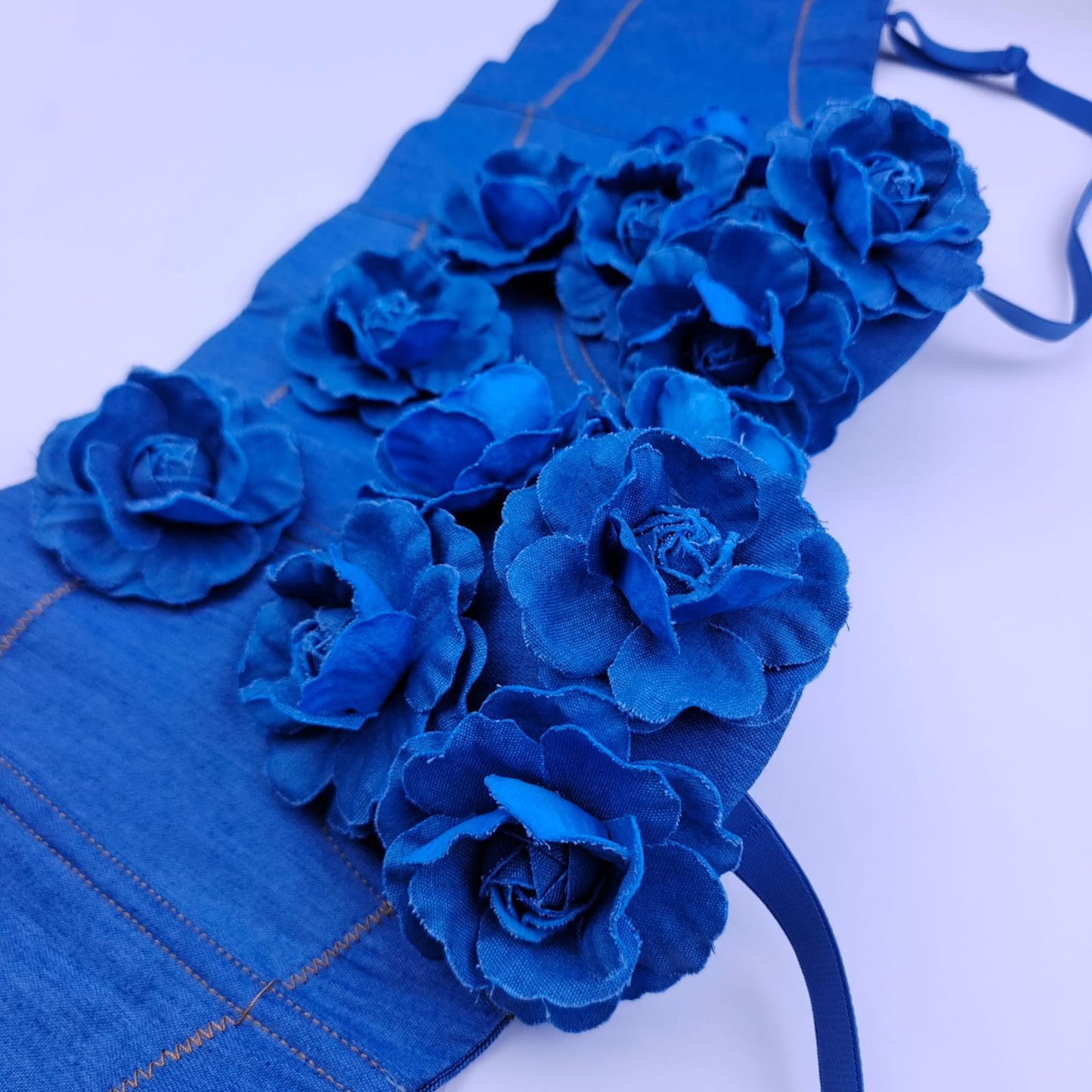 Denim Style Off-Shoulder Camisole Top for Women – Handmade Flower Slim Fit Crop Top