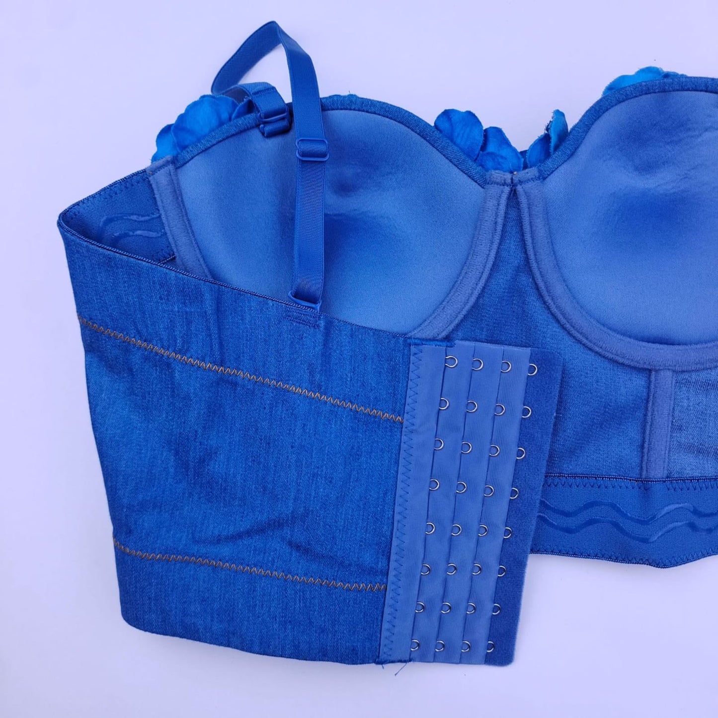 Denim Style Off-Shoulder Camisole Top for Women – Handmade Flower Slim Fit Crop Top