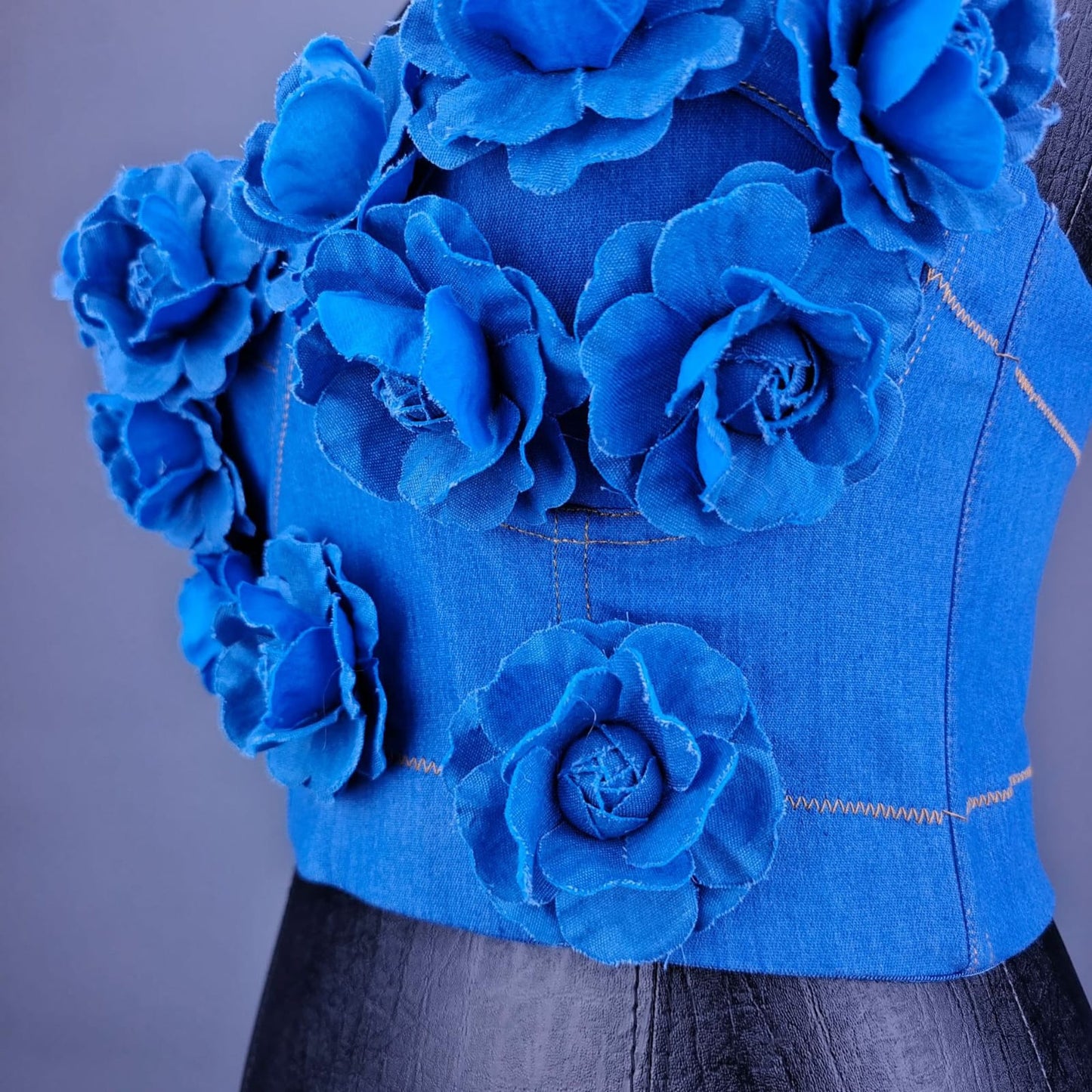 Denim Style Off-Shoulder Camisole Top for Women – Handmade Flower Slim Fit Crop Top