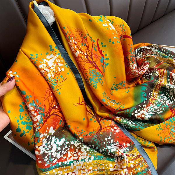 New Long Silk Scarf for Women – Black