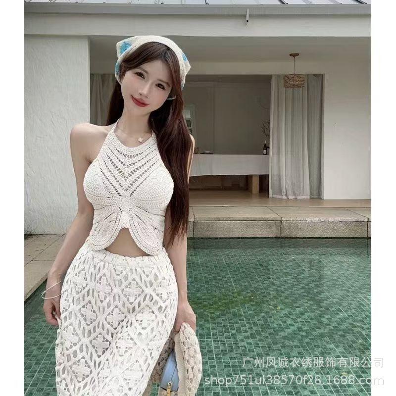 Crochet Knitted Embroidered Backless Butterfly Top