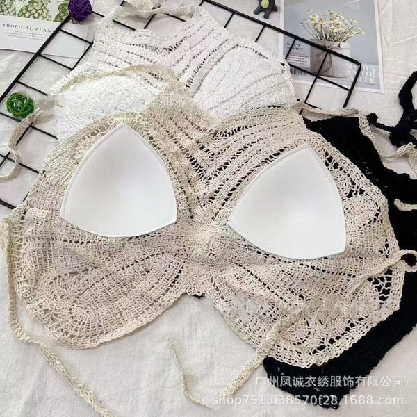 Crochet Knitted Embroidered Backless Butterfly Top