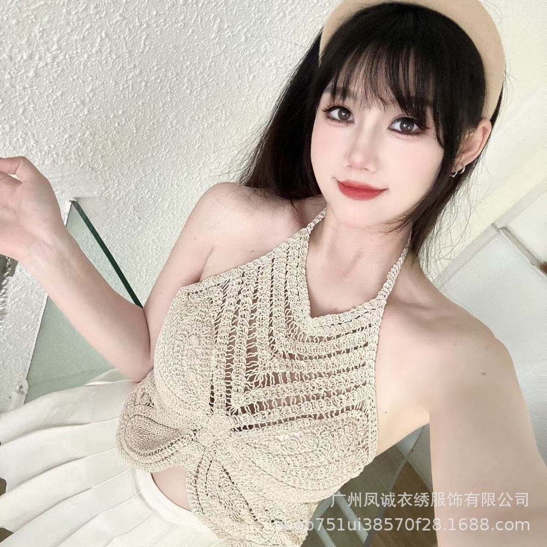 Crochet Knitted Embroidered Backless Butterfly Top