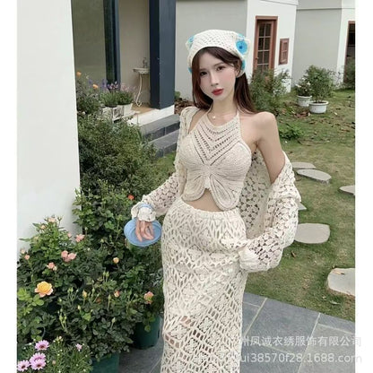 Crochet Knitted Embroidered Backless Butterfly Top