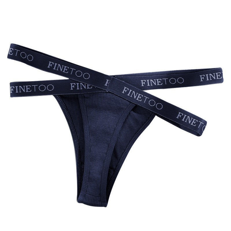 Women's Cotton Thong Panty – Low Waist Sexy Ribbed G-String Underwear with Cotton Crotch