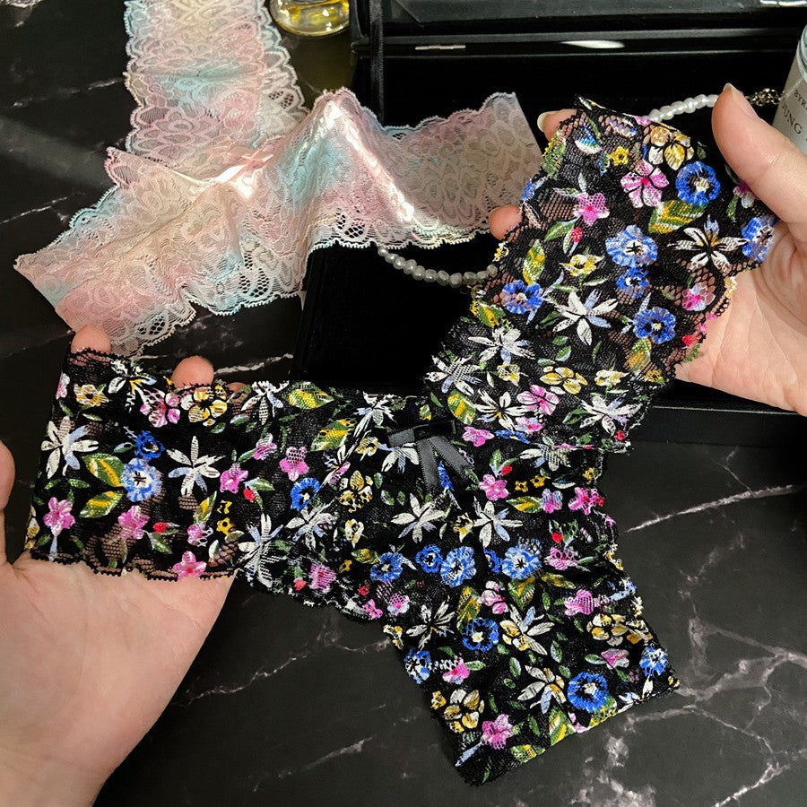 Women's Lace Thong Panty – Floral See-Through Low Waist Breathable Lace Underwear