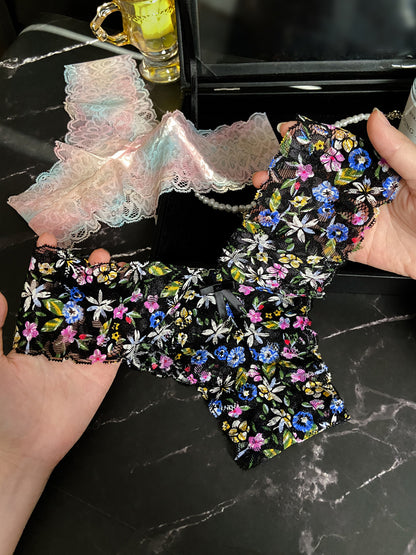 Women's Lace Thong Panty – Floral See-Through Low Waist Breathable Lace Underwear