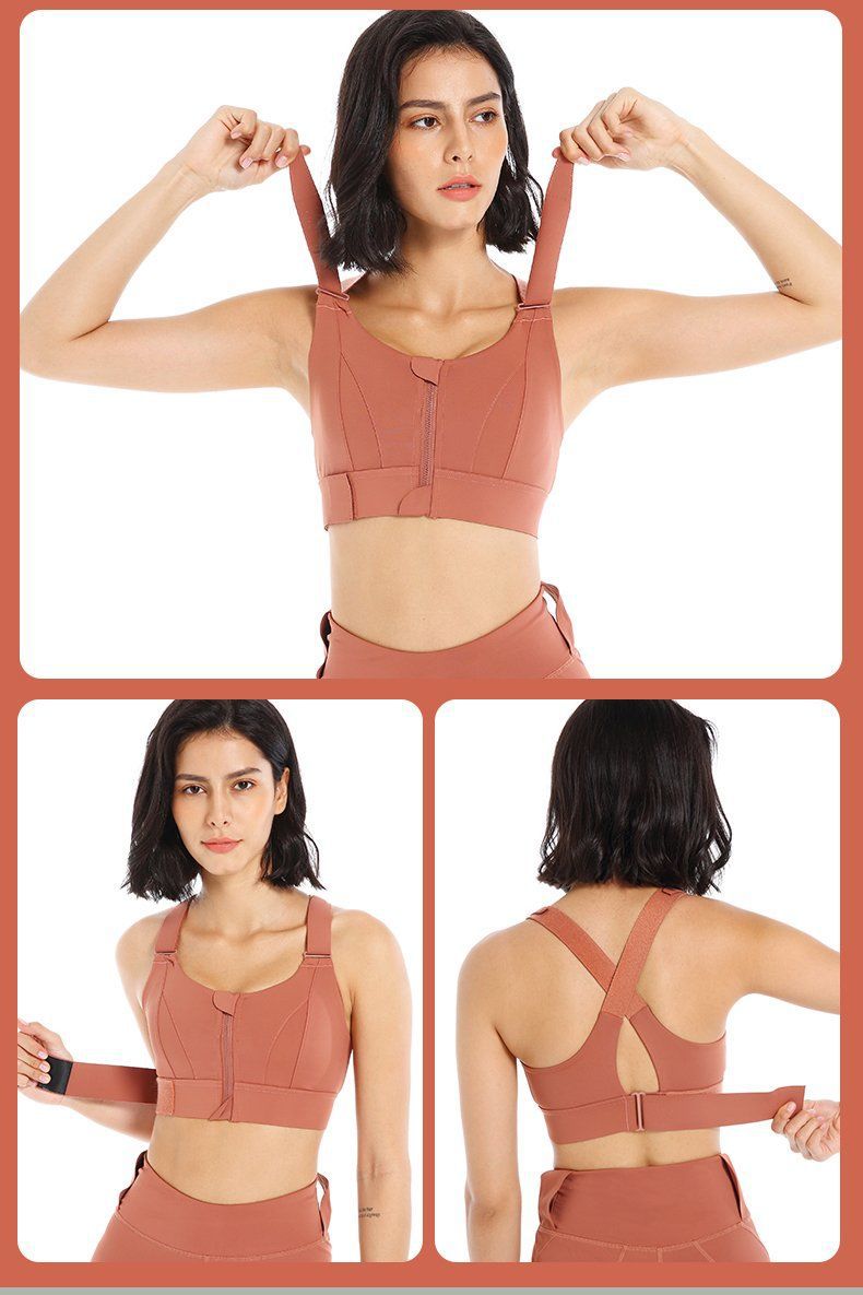 Front Zipper Sports Bra for Women – High Impact Shockproof Wireless Fitness Bra