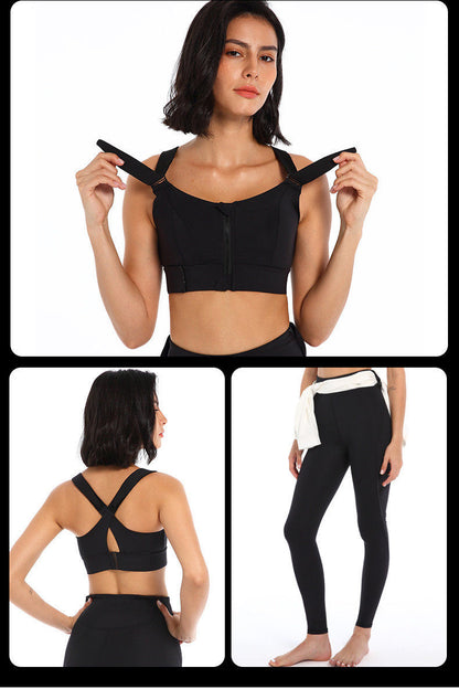 Front Zipper Sports Bra for Women – High Impact Shockproof Wireless Fitness Bra