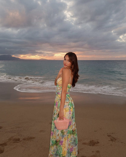 Women's Floral Cutout One-Piece Swimsuit Set with Umbrella Skirt – Resort Style Beachwear