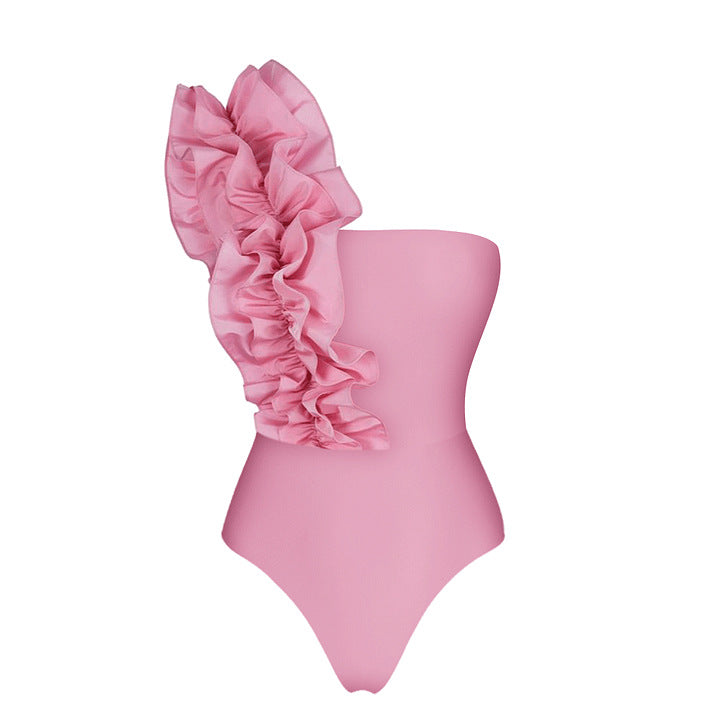 Women's One-Shoulder Ruffle Swimsuit Set with Long Skirt – Elegant Beach Vacation Swimwear