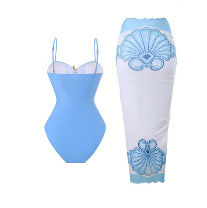 Women's High-Waisted Bikini Skirt Set – Metallic Star Beach Vacation Swimwear