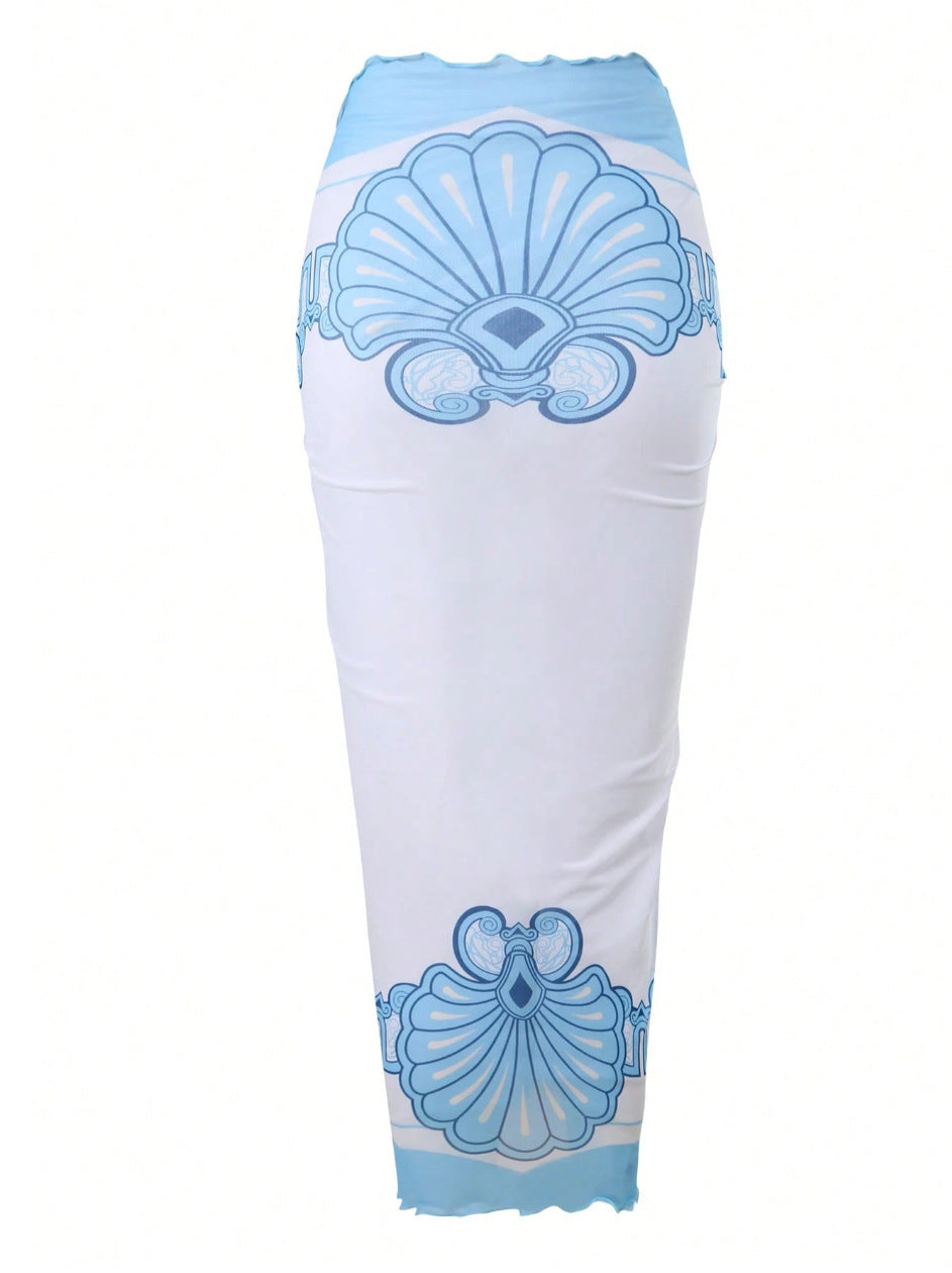 Women's High-Waisted Bikini Skirt Set – Metallic Star Beach Vacation Swimwear