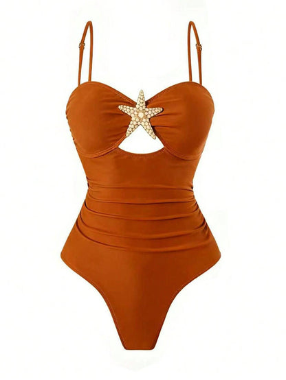 Women's High-Waisted Bikini Skirt Set – Metallic Star Beach Vacation Swimwear