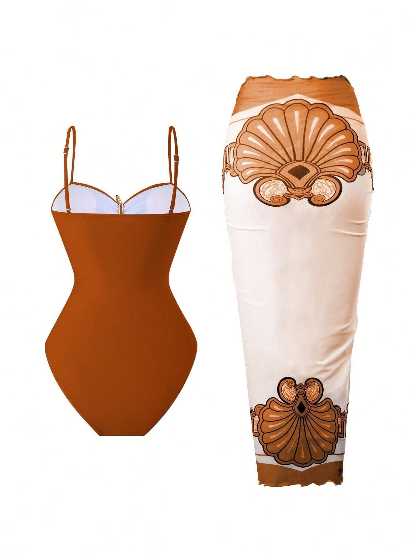 Women's High-Waisted Bikini Skirt Set – Metallic Star Beach Vacation Swimwear