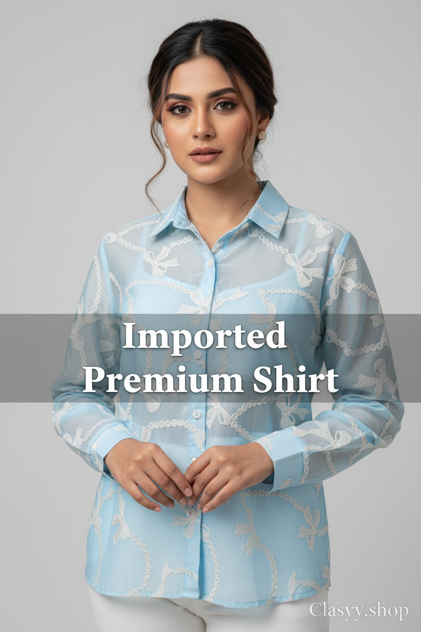 French Style Embroidered Bow Shirt for Women – Korean Long Sleeve Loose Fit Office & Casual Top
