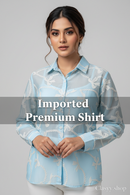 French Style Embroidered Bow Shirt for Women – Korean Long Sleeve Loose Fit Office & Casual Top