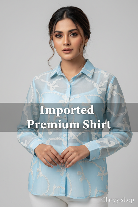 French Style Embroidered Bow Shirt for Women – Korean Long Sleeve Loose Fit Office & Casual Top
