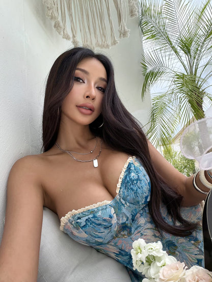 Summer Jacquard Bra Top for Women – Strapless Floral Underwire Crop Top, Beach Vacation Style
